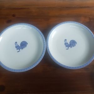 Folkcraft stoneware morning farm Tienshan rooster plates.